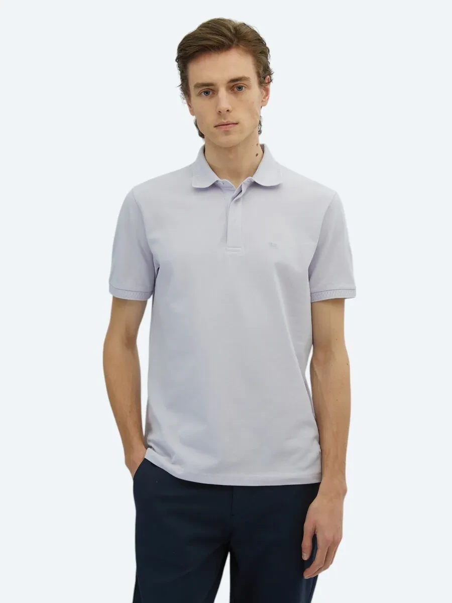 Purple Plain Polo Neck 100% Cotton T-Shirt - 1