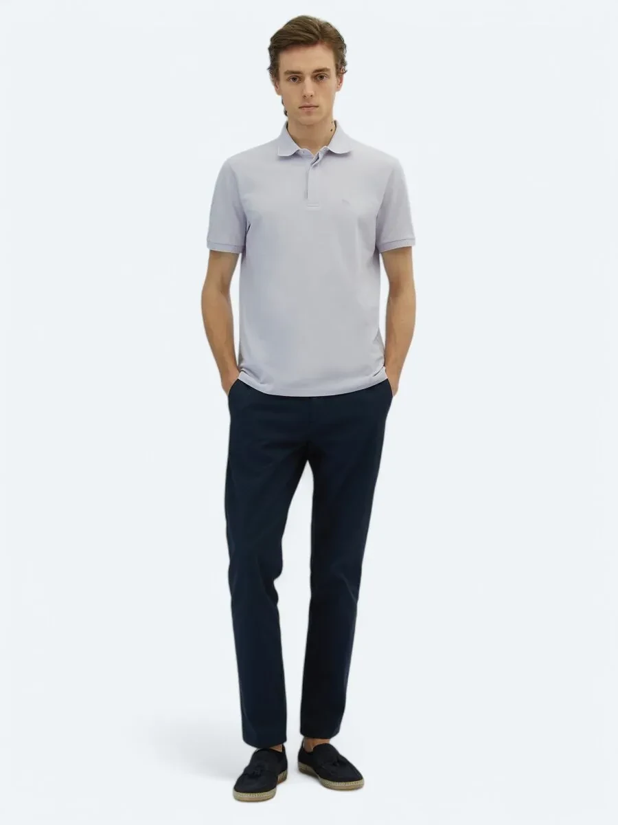 Purple Plain Polo Neck 100% Cotton T-Shirt - 2
