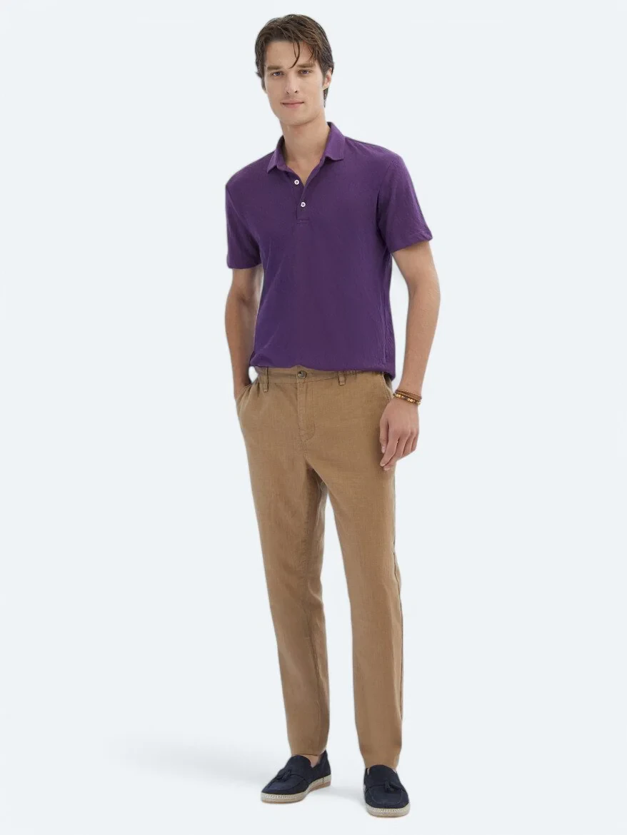 Purple Plain Polo Neck Cotton Blended T-Shirt - 2