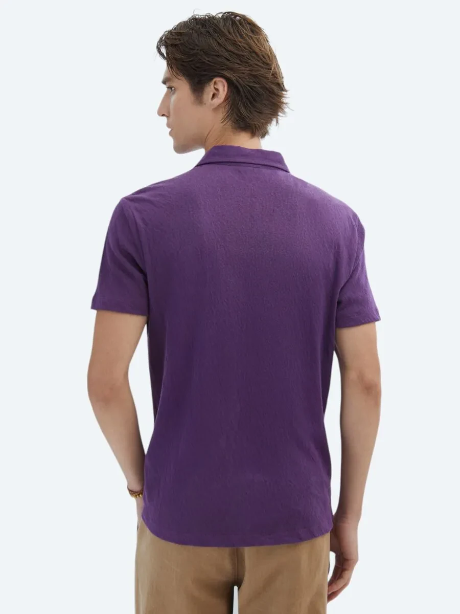 Purple Plain Polo Neck Cotton Blended T-Shirt - 6