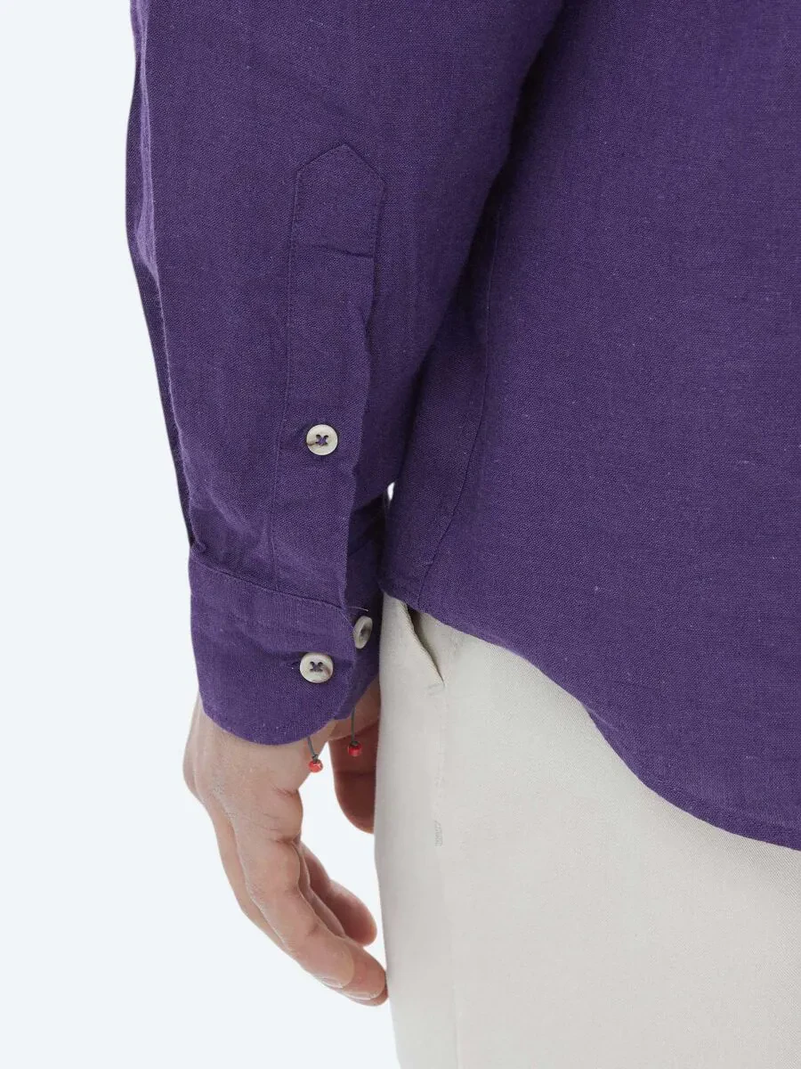Purple Plain Regular Fit Weaving Casual Cotton Blended Shirt - 10