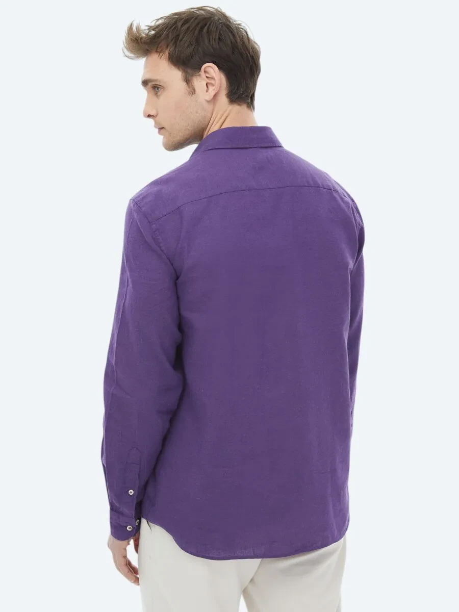 Purple Plain Regular Fit Weaving Casual Cotton Blended Shirt - 12