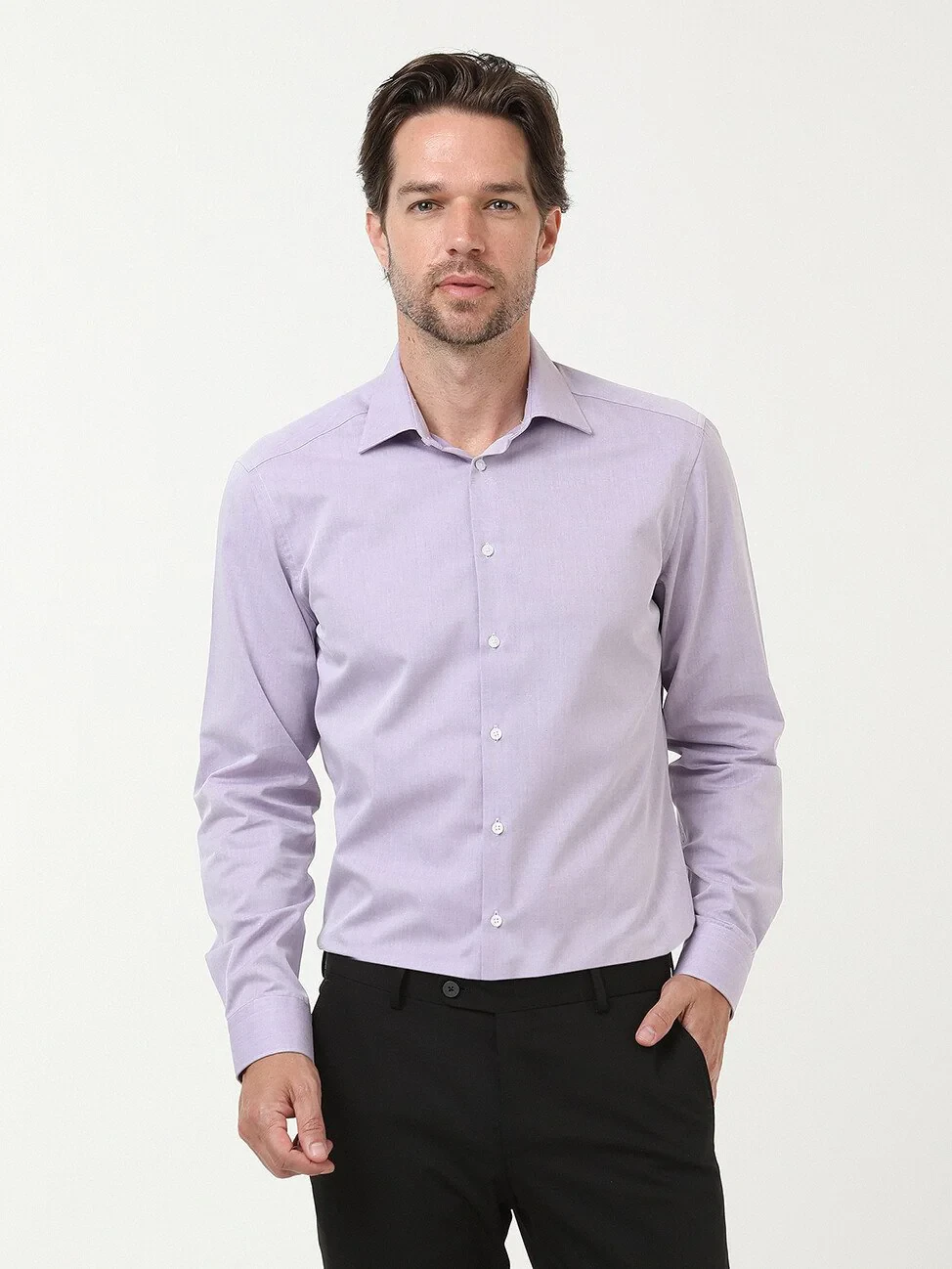 Purple Plain Regular Fit Weaving Classical Cotton Blended Shirt - 3
