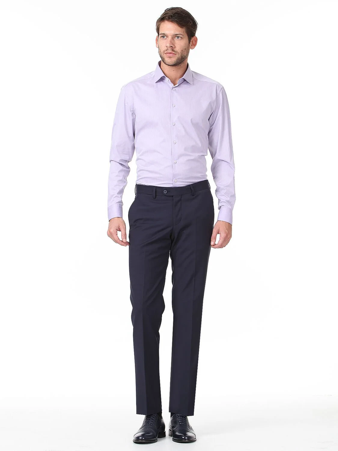 Purple Plain Regular Fit Weaving Classical Cotton Blended Shirt - 3