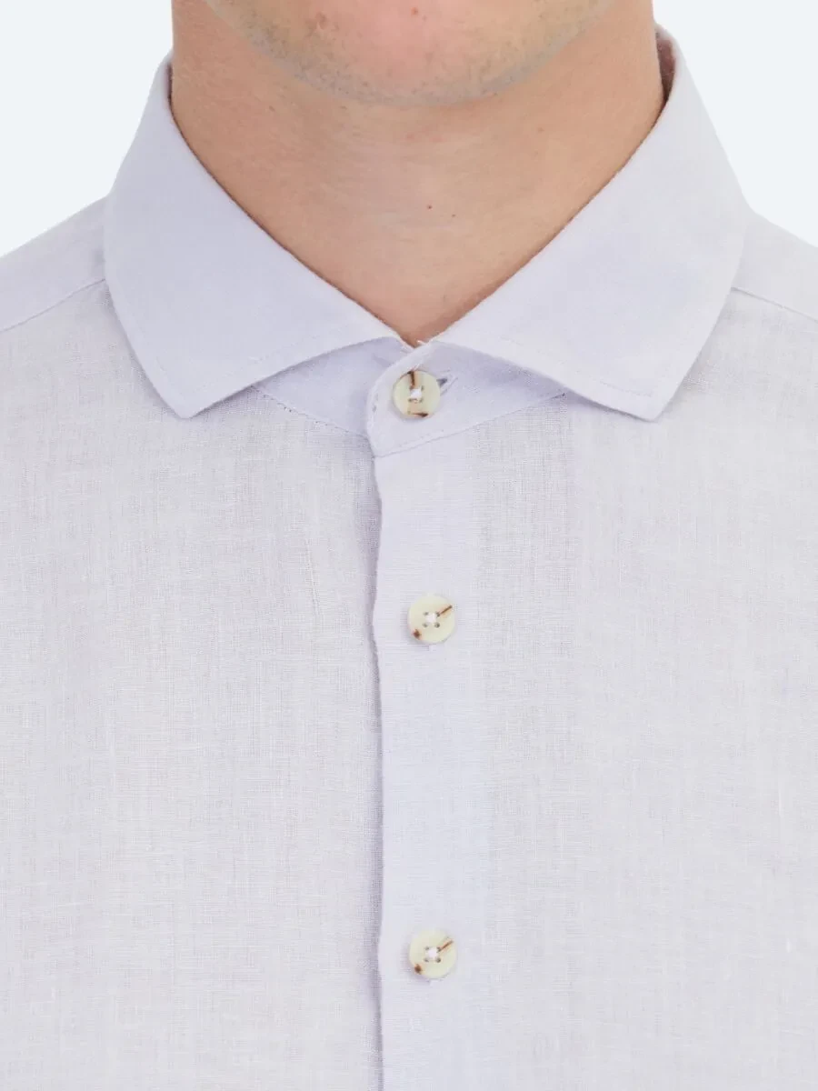 Purple Plain Weaving Casual Cotton Blended Shirt - 4