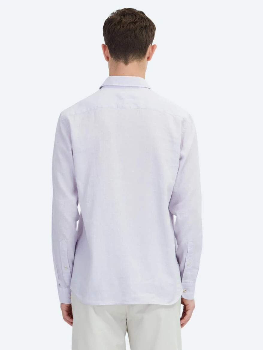 Purple Plain Weaving Casual Cotton Blended Shirt - 5