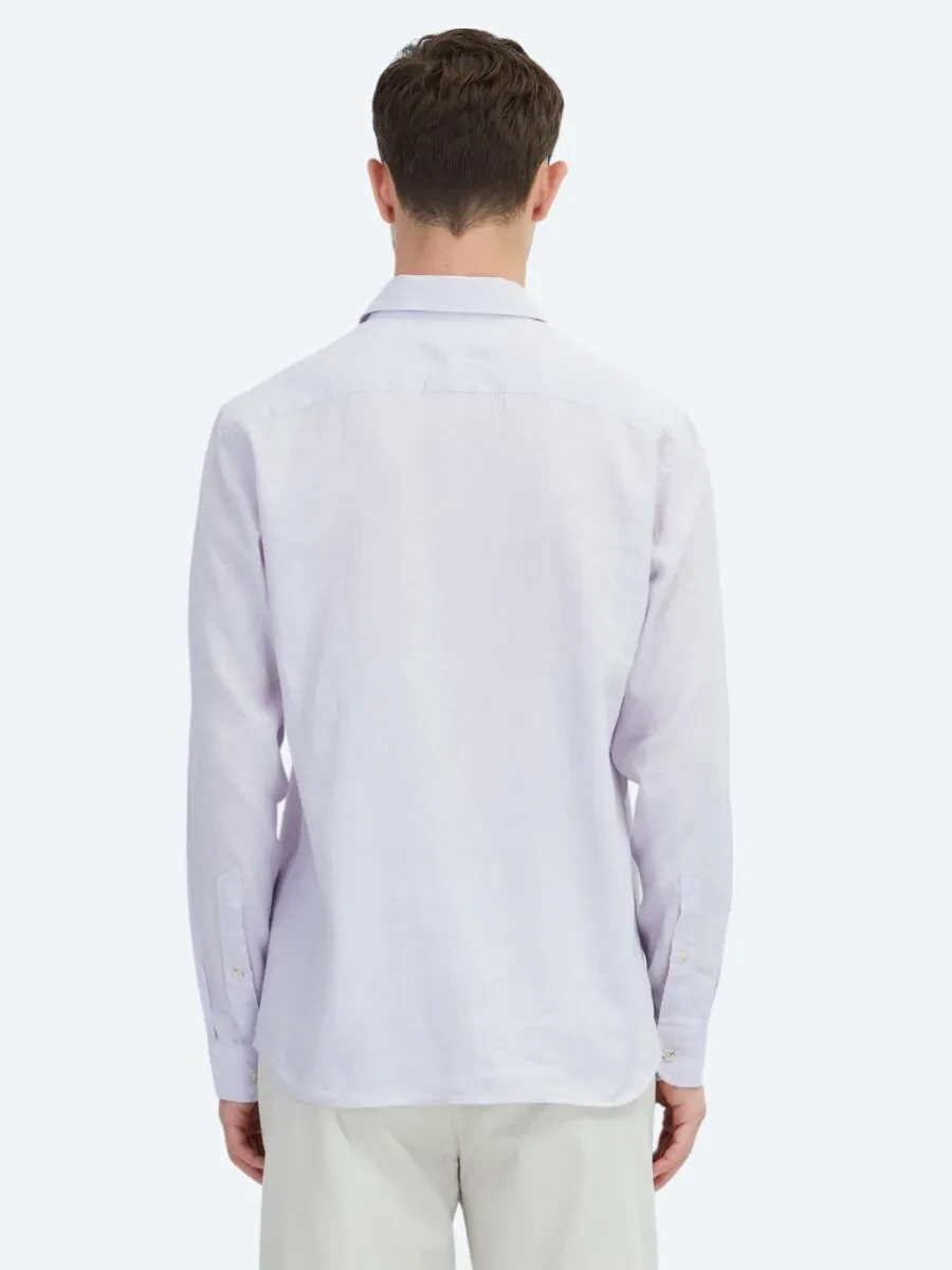 Purple Plain Weaving Casual Cotton Blended Shirt - 5