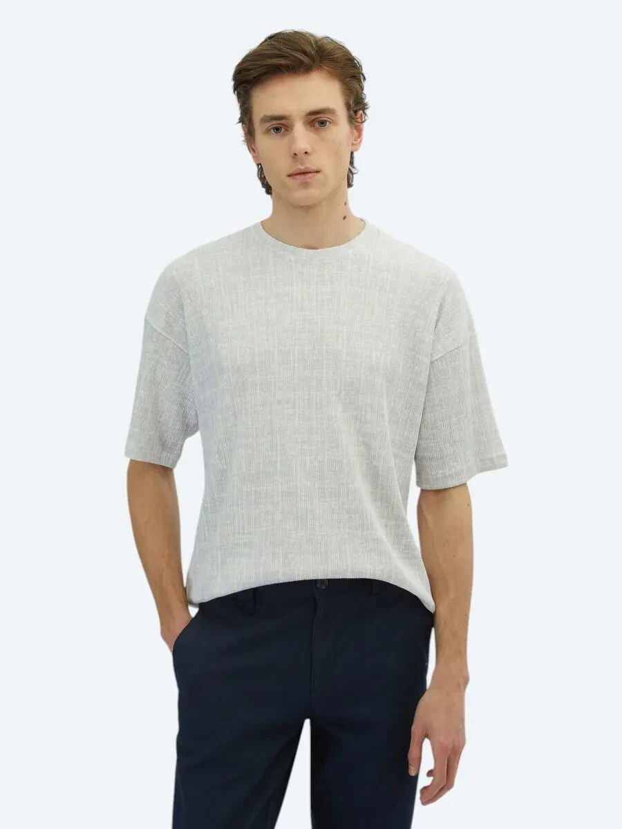 Purple Printed Crew Neck Cotton Blended T-Shirt - 1
