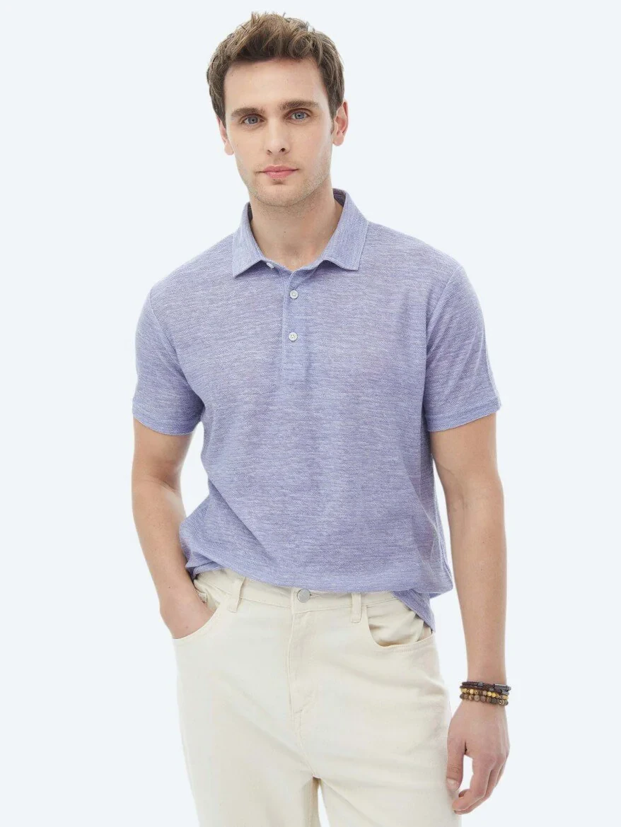 Purple Printed Polo Neck Cotton Blended T-Shirt - 1