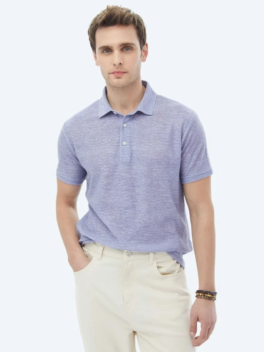 Purple Printed Polo Neck Cotton Blended T-Shirt - 1
