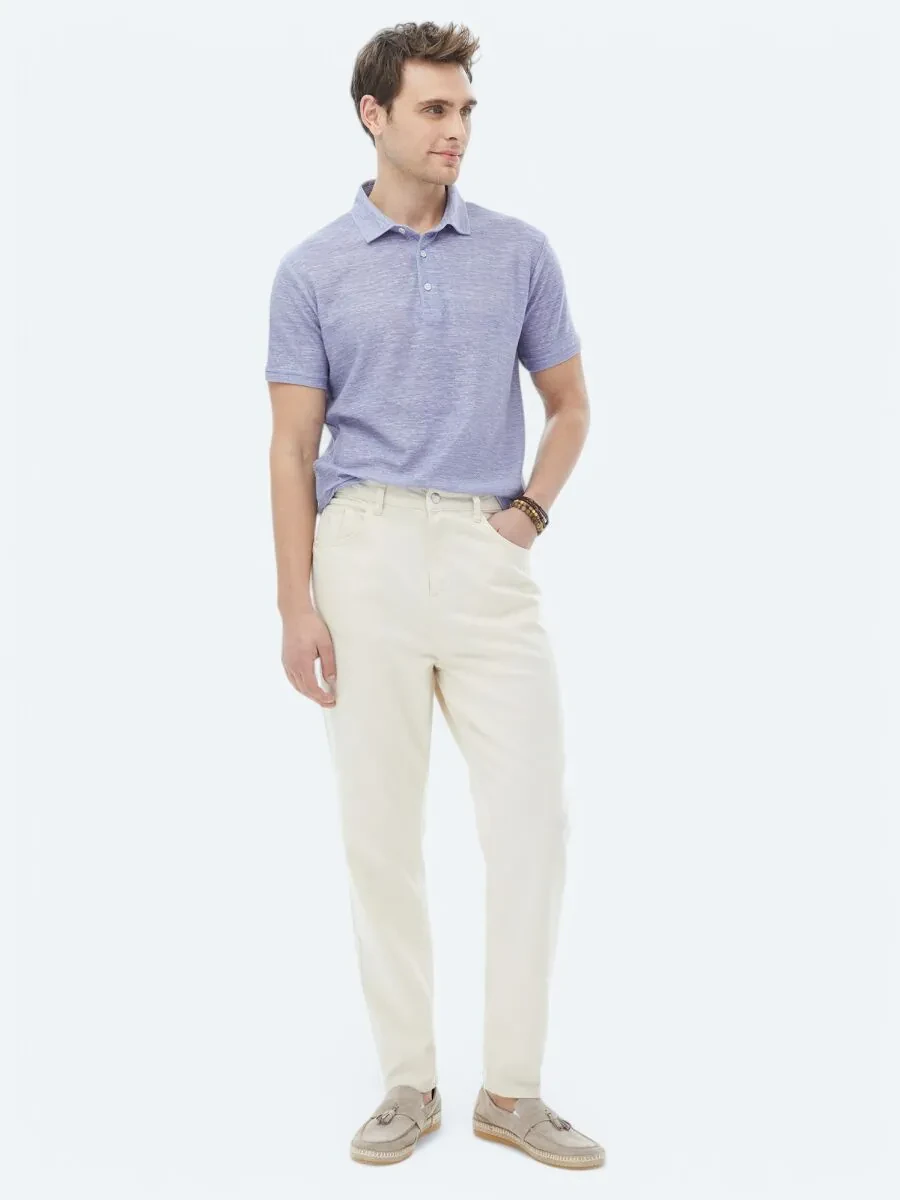 Purple Printed Polo Neck Cotton Blended T-Shirt - 2