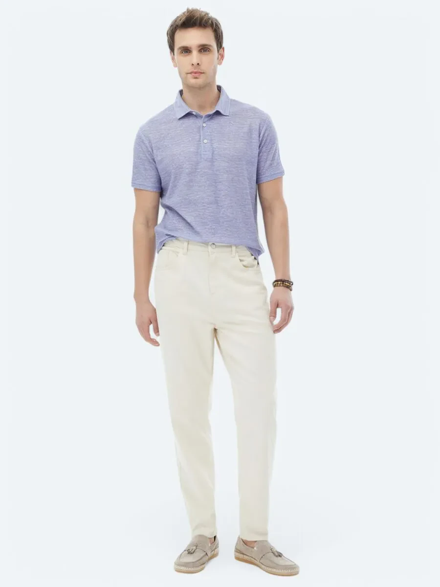 Purple Printed Polo Neck Cotton Blended T-Shirt - 3