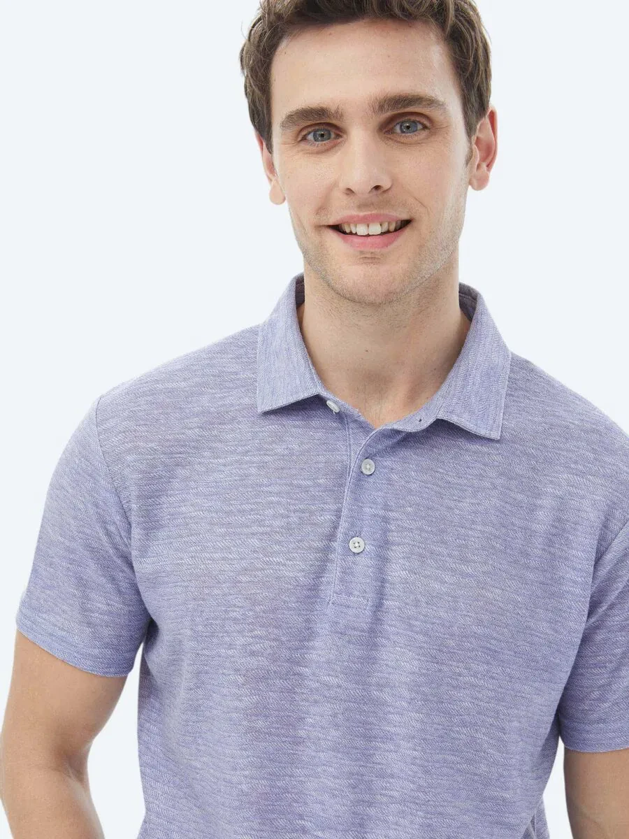 Purple Printed Polo Neck Cotton Blended T-Shirt - 4