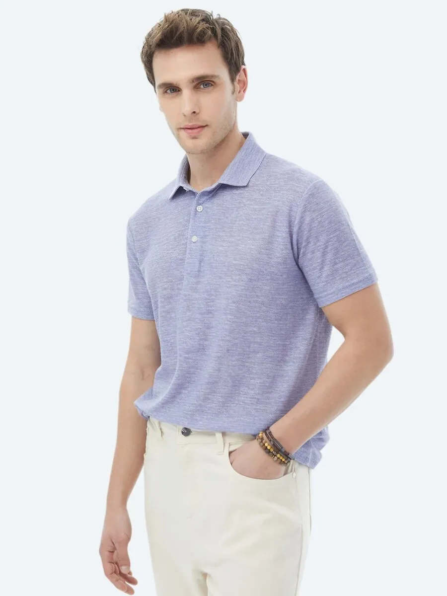 Purple Printed Polo Neck Cotton Blended T-Shirt - 5