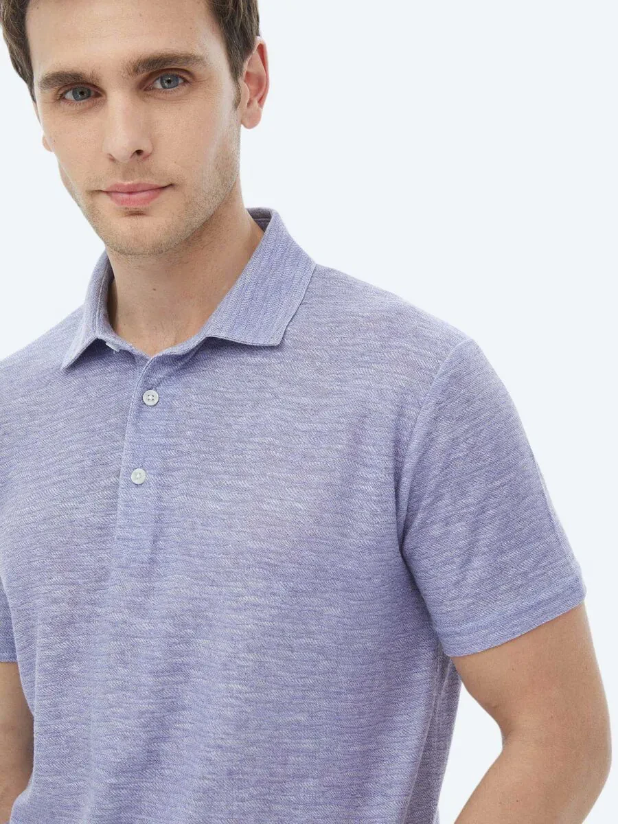 Purple Printed Polo Neck Cotton Blended T-Shirt - 6