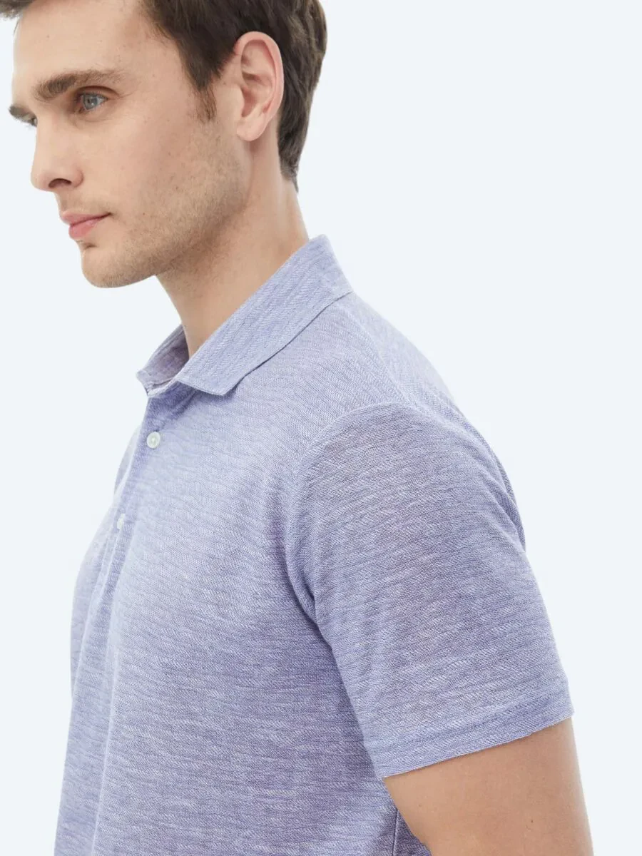 Purple Printed Polo Neck Cotton Blended T-Shirt - 7