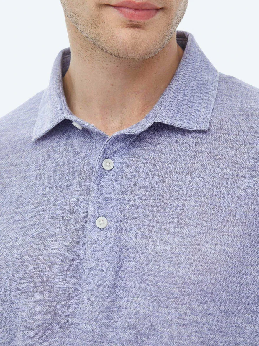 Purple Printed Polo Neck Cotton Blended T-Shirt - 8