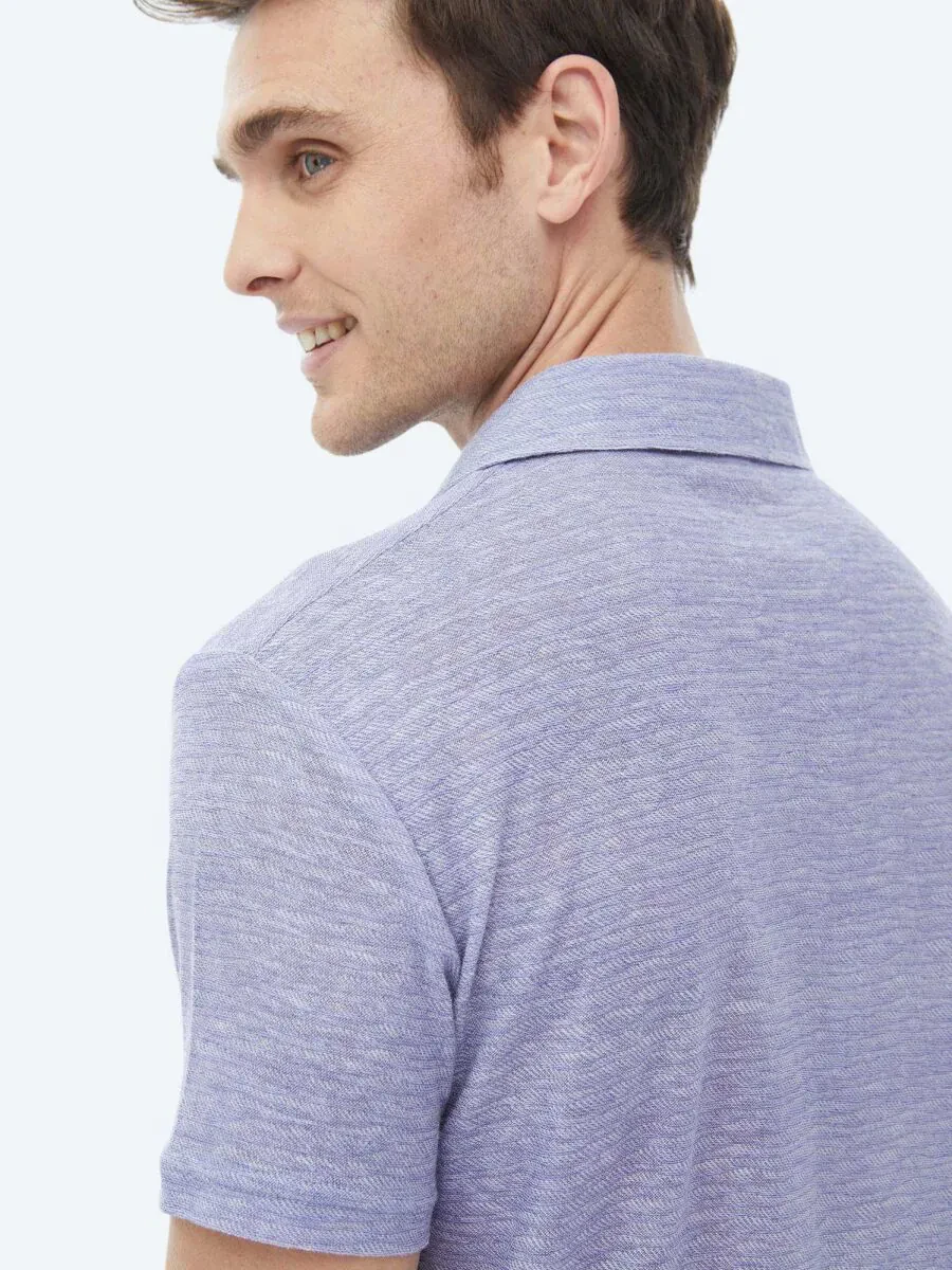 Purple Printed Polo Neck Cotton Blended T-Shirt - 9