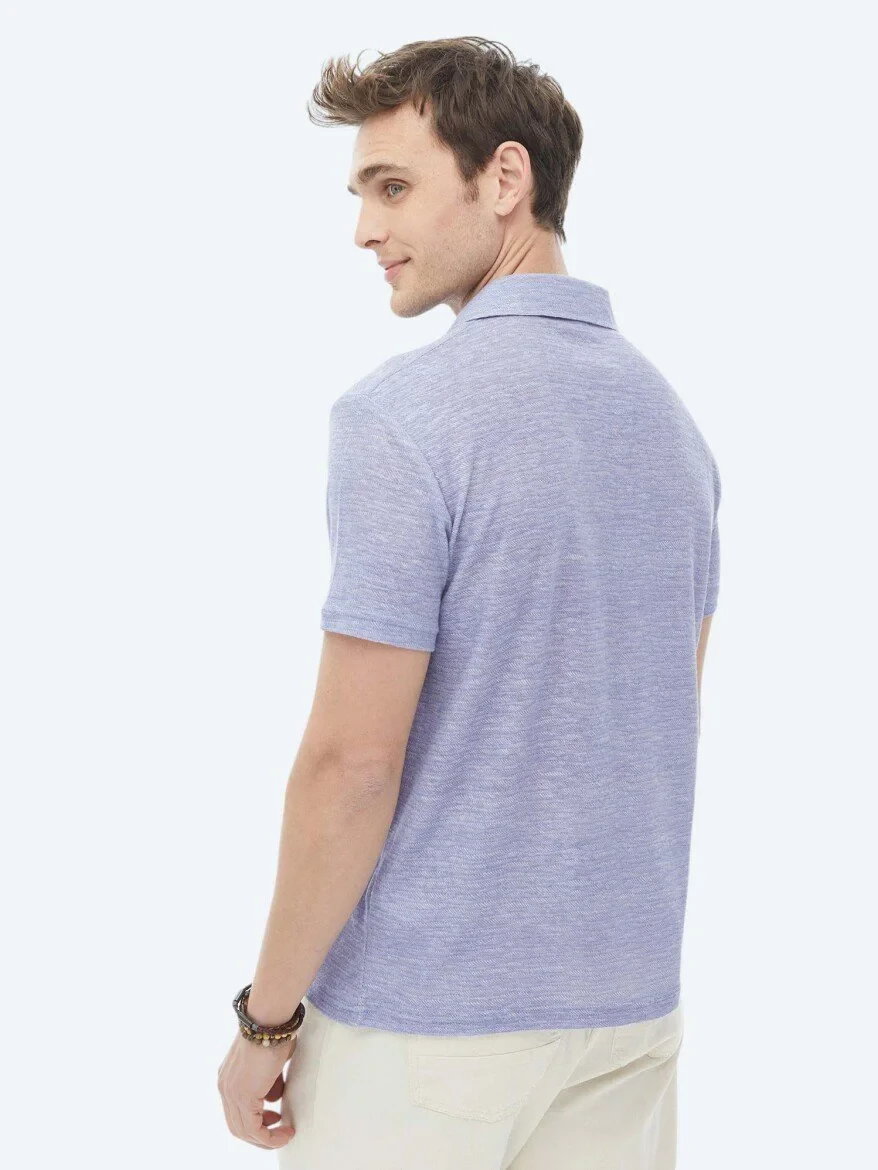 Purple Printed Polo Neck Cotton Blended T-Shirt - 10