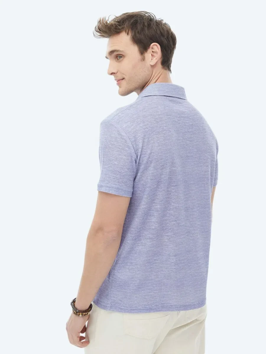 Purple Printed Polo Neck Cotton Blended T-Shirt - 10