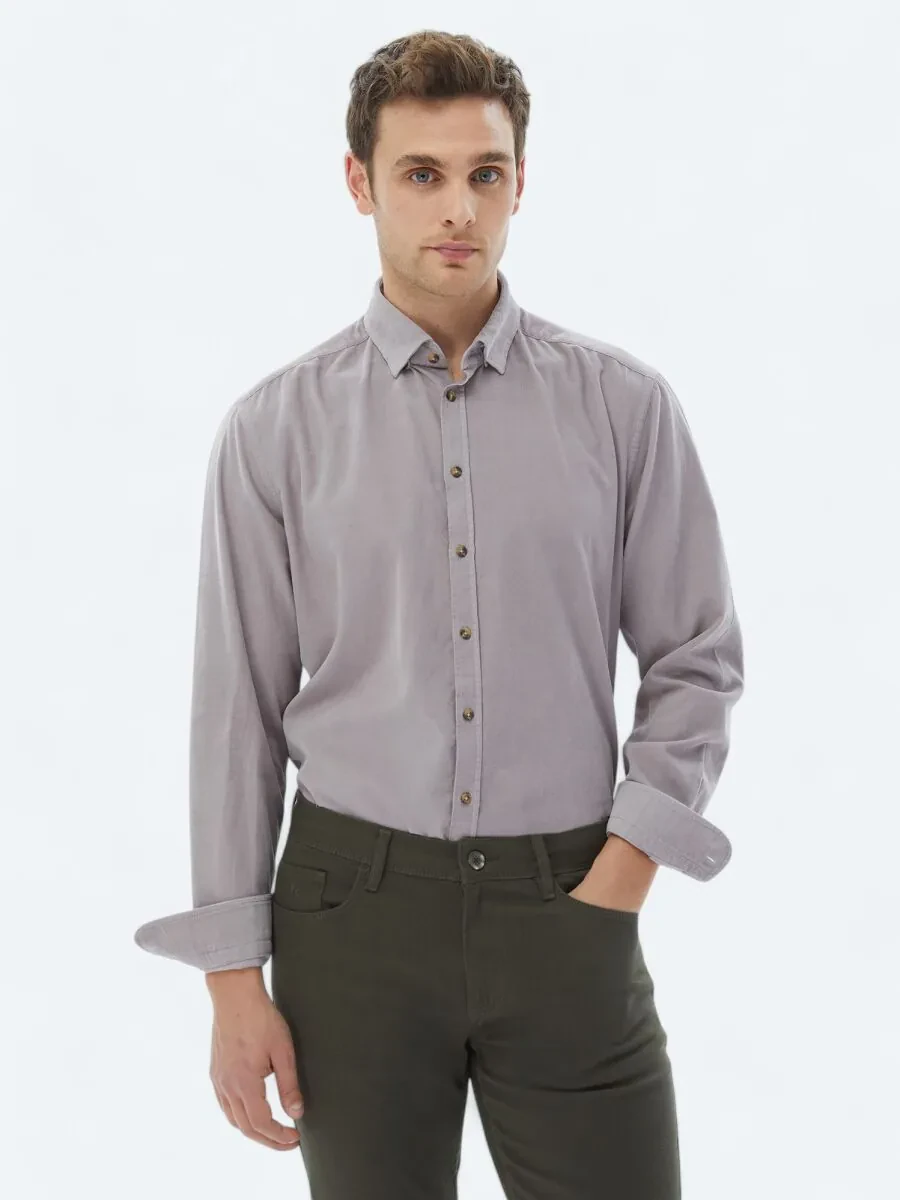 Purple Ribbed Regular Fit Weaving Casual 100% Cotton Shirt - 1