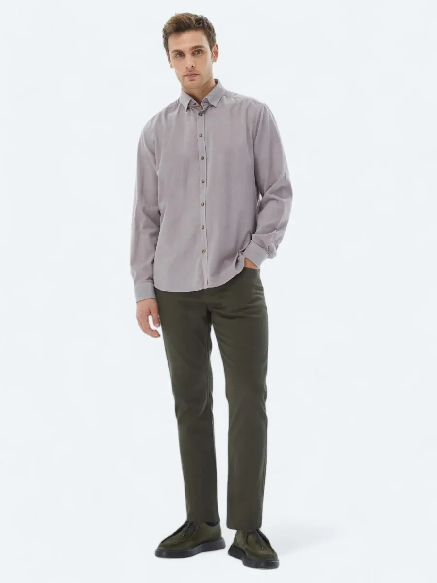 Purple Ribbed Regular Fit Weaving Casual 100% Cotton Shirt - 2