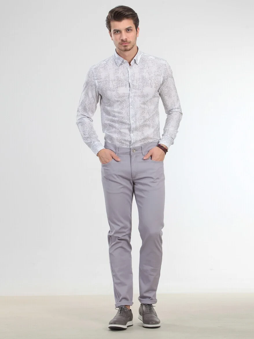 Purple Weaving Slim Fit Casual Cotton Blended Trousers - 1