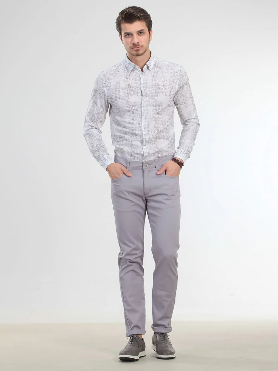 Purple Weaving Slim Fit Casual Cotton Blended Trousers - 1