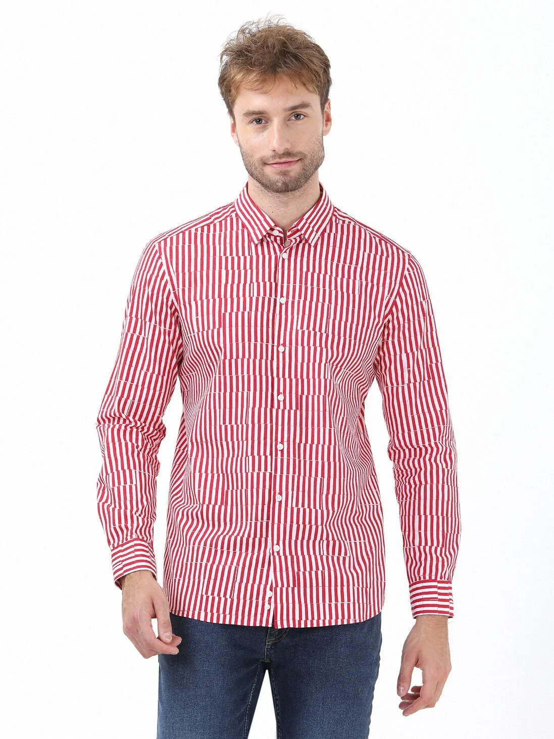 Red Checkered Regular Fit Weaving Casual 100% Cotton Shirt - 1