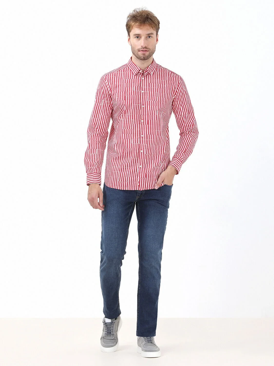 Red Checkered Regular Fit Weaving Casual 100% Cotton Shirt - 2