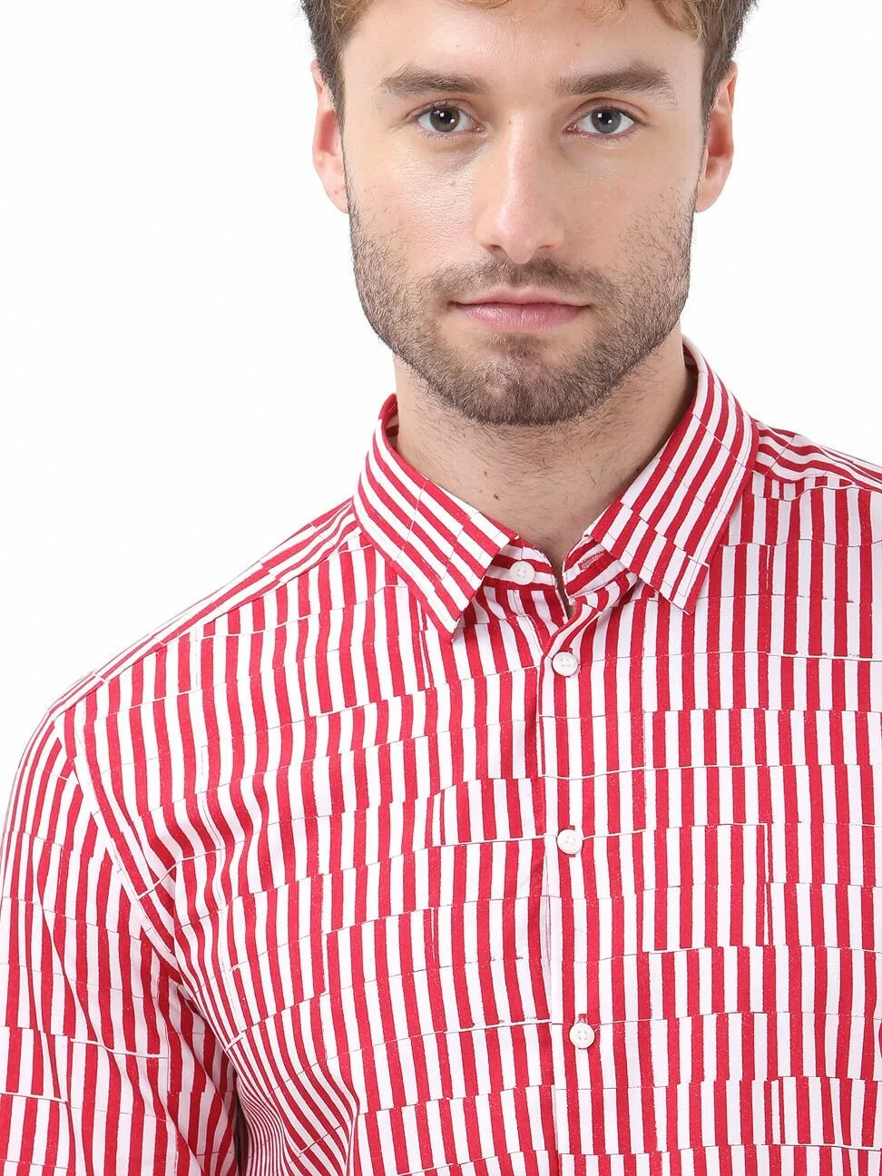 Red Checkered Regular Fit Weaving Casual 100% Cotton Shirt - 3