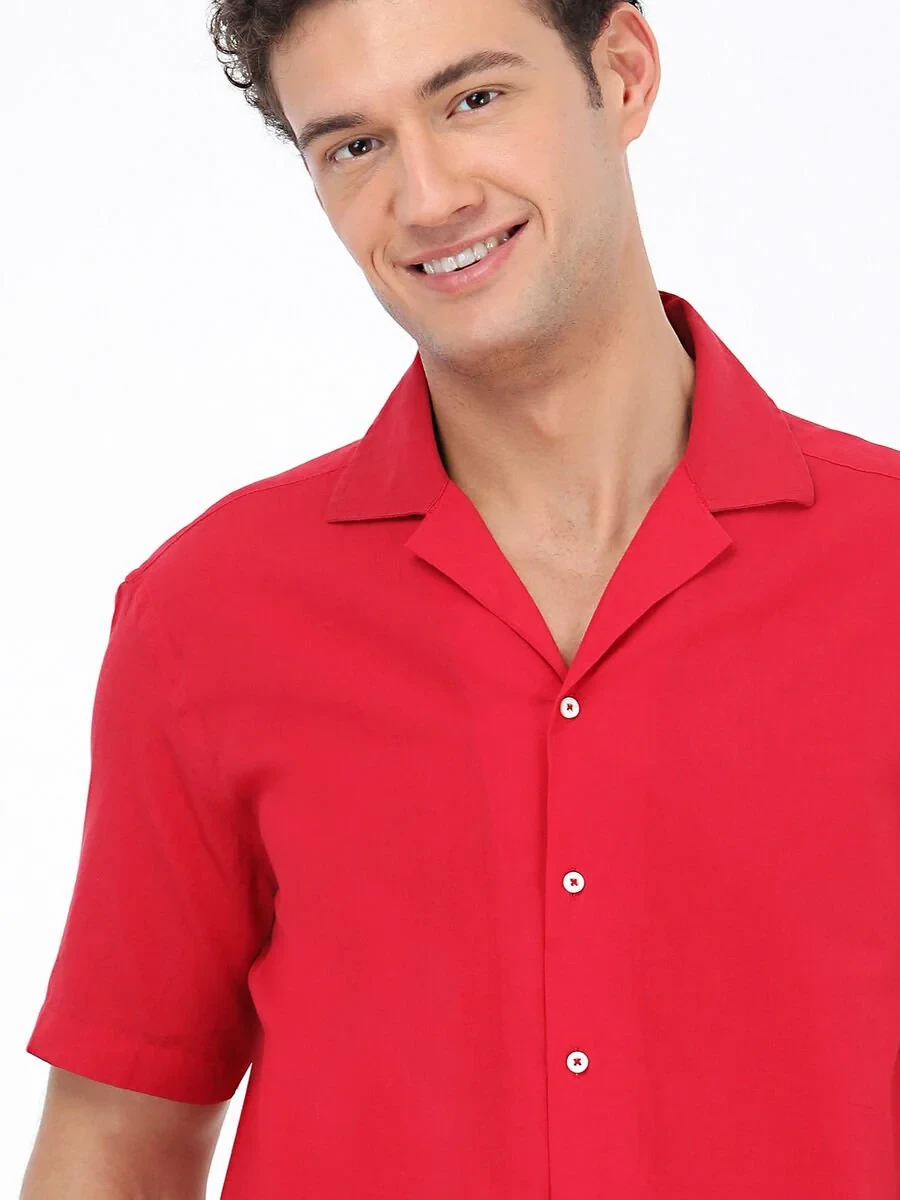 Red Patterned Regular Fit Weaving Casual 100% Cotton Shirt - 1