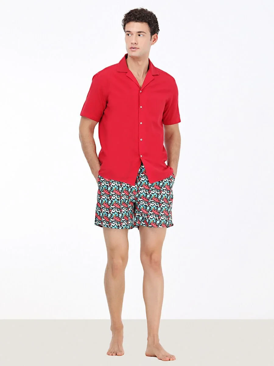 Red Patterned Regular Fit Weaving Casual 100% Cotton Shirt - 4