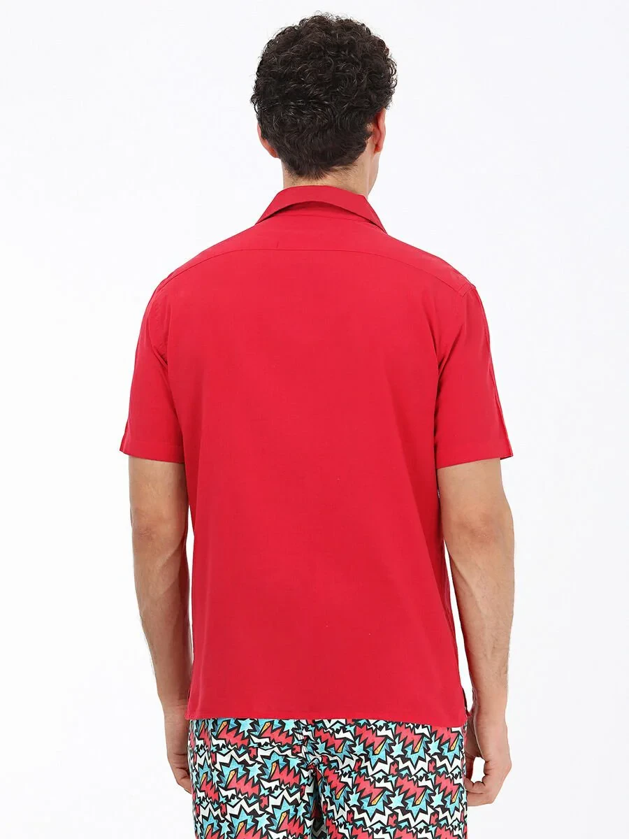 Red Patterned Regular Fit Weaving Casual 100% Cotton Shirt - 5