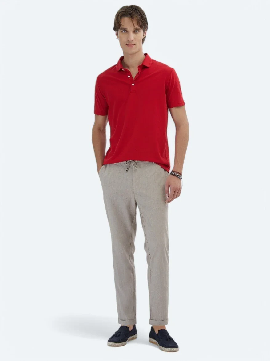 Red Plain Polo Neck 100% Cotton T-Shirt - 2
