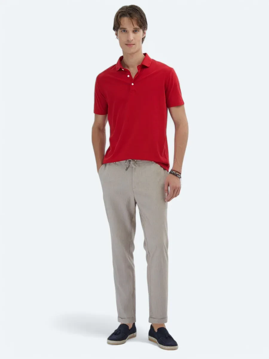 Red Plain Polo Neck 100% Cotton T-Shirt - 2