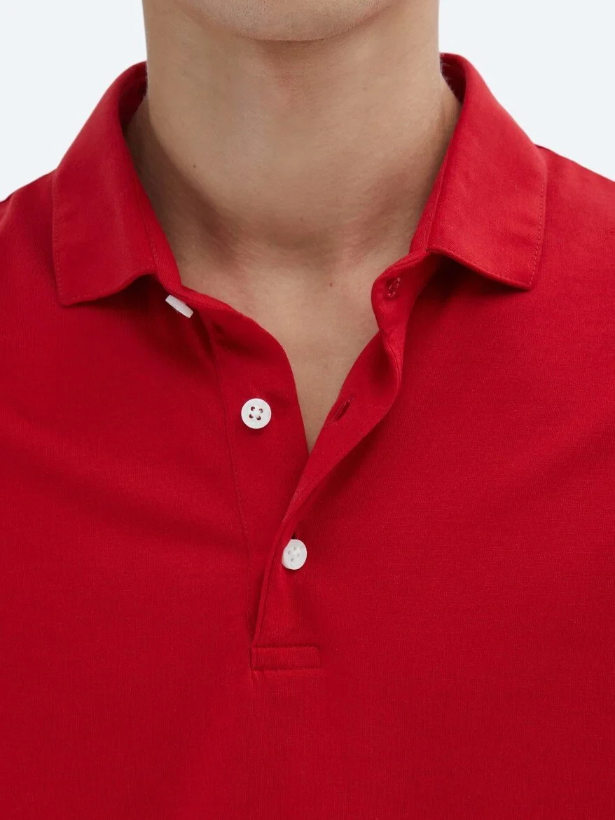 Red Plain Polo Neck 100% Cotton T-Shirt - 5