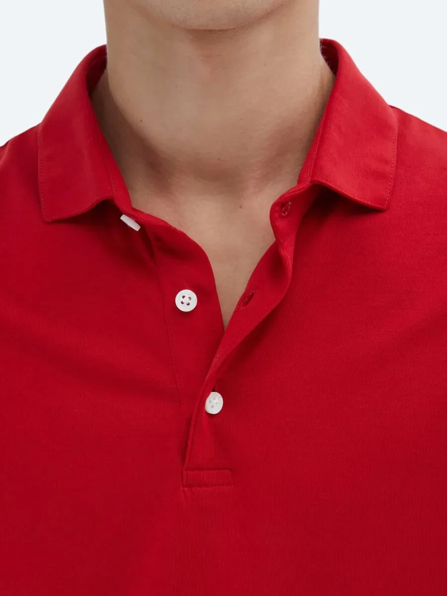 Red Plain Polo Neck 100% Cotton T-Shirt - 5