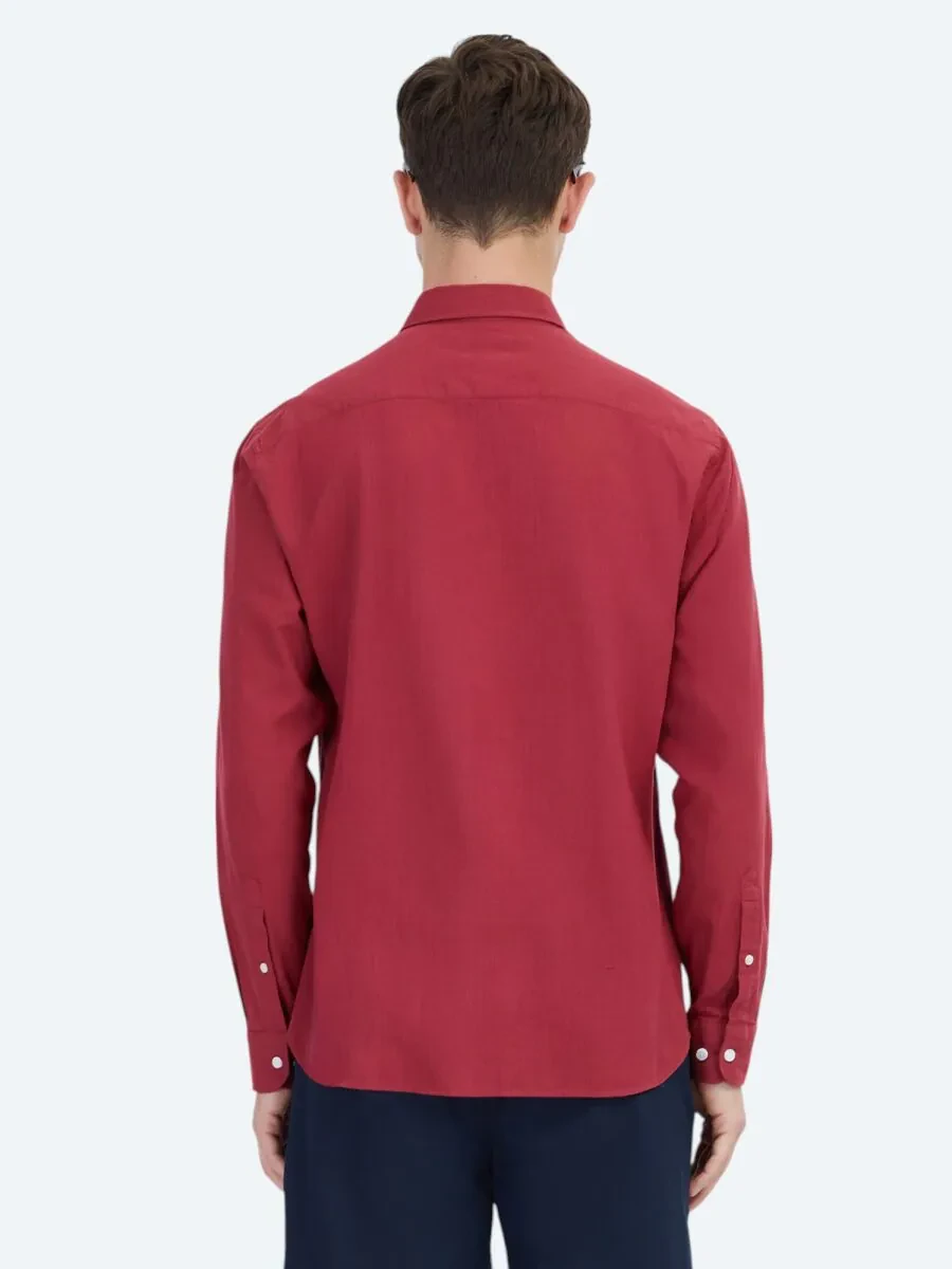 Red Plain Weaving Casual 100% Cotton Shirt - 6