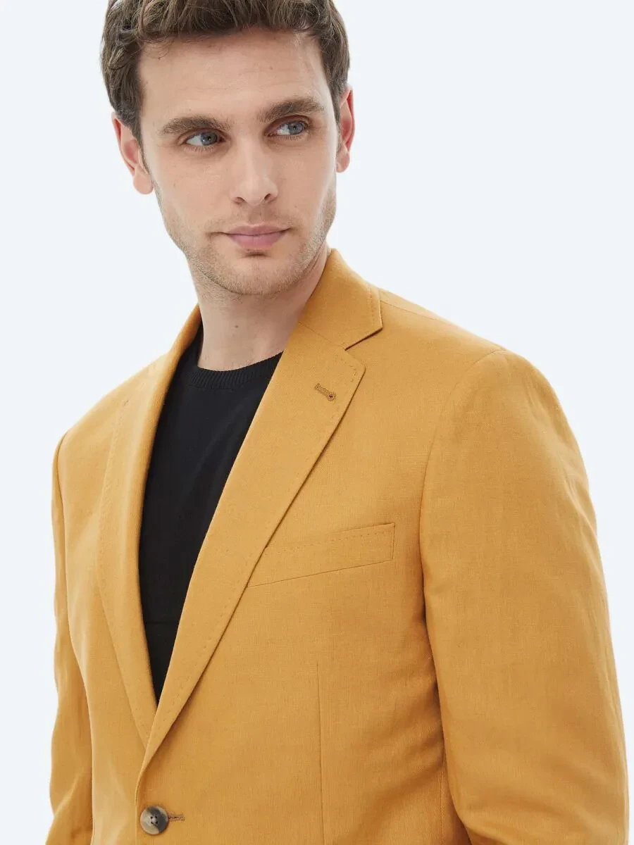 Saffron Plain Modern Fit Linen Blended Jacket - 9
