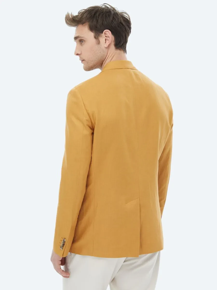 Saffron Plain Modern Fit Linen Blended Jacket - 12