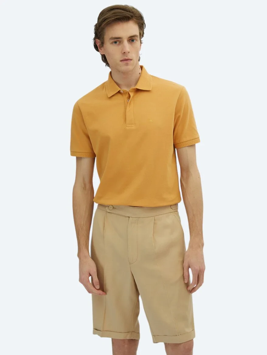 Saffron Plain Polo Neck 100% Cotton T-Shirt - 1