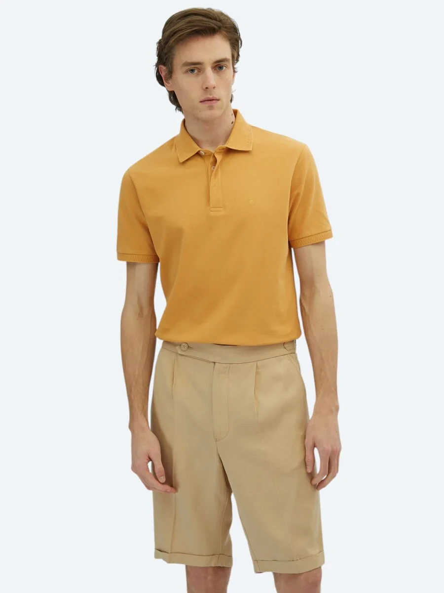 Saffron Plain Polo Neck 100% Cotton T-Shirt - 1