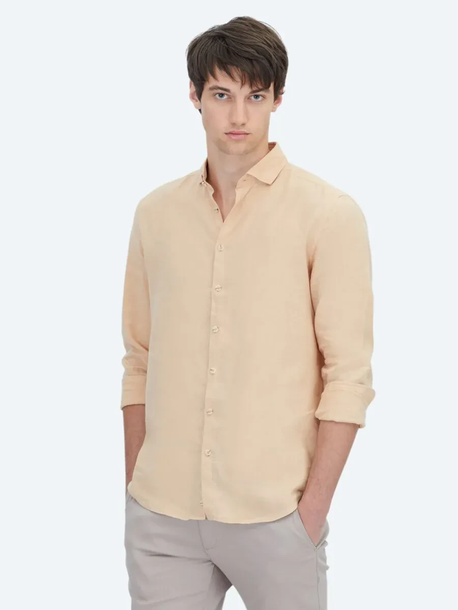 Saffron Plain Weaving Casual Cotton Blended Shirt - 1