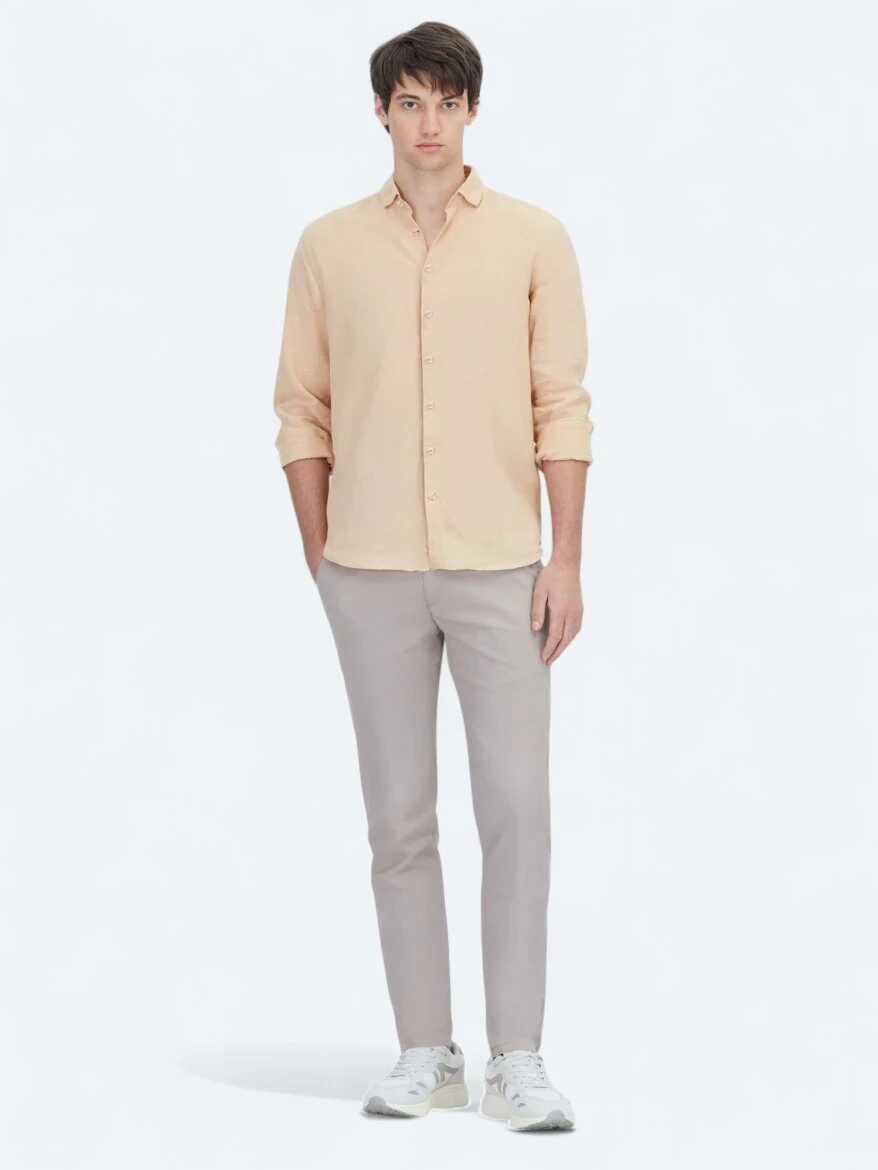 Saffron Plain Weaving Casual Cotton Blended Shirt - 2