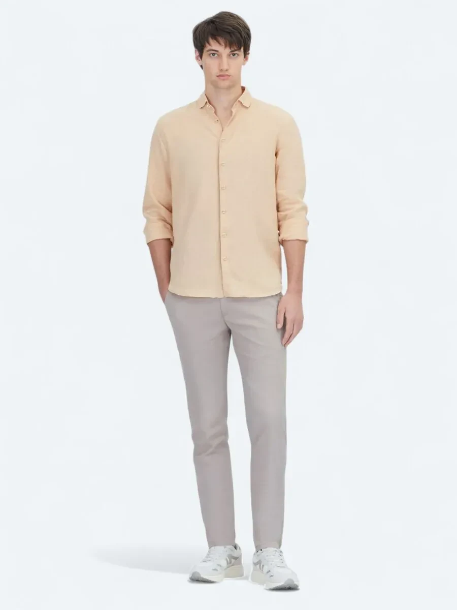 Saffron Plain Weaving Casual Cotton Blended Shirt - 2
