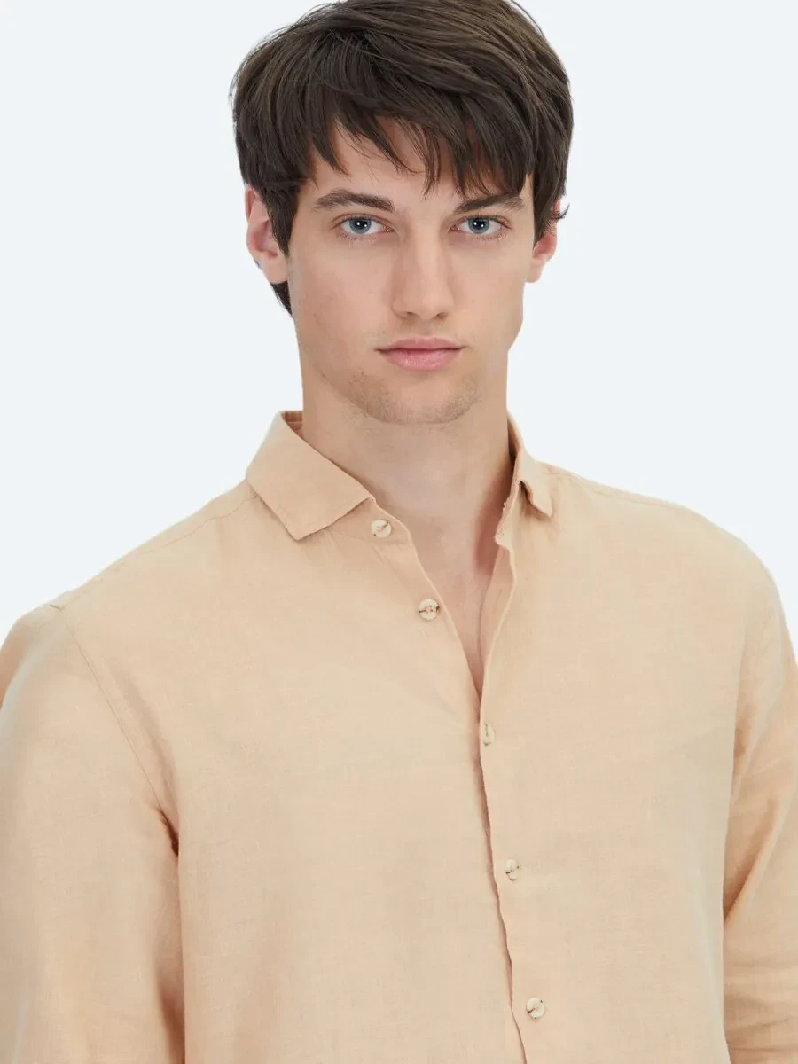 Saffron Plain Weaving Casual Cotton Blended Shirt - 3