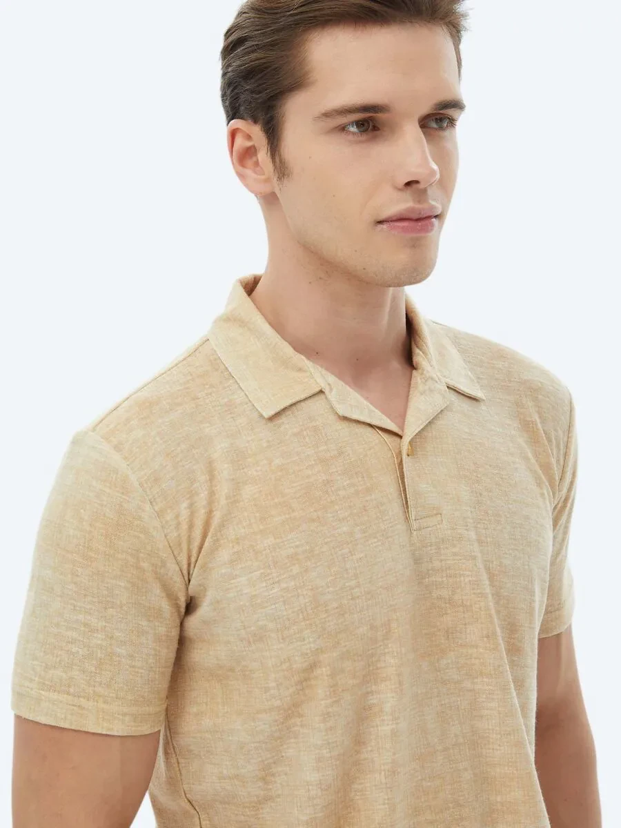 Saffron Printed Cuban Collar Cotton Blended T-Shirt - 3