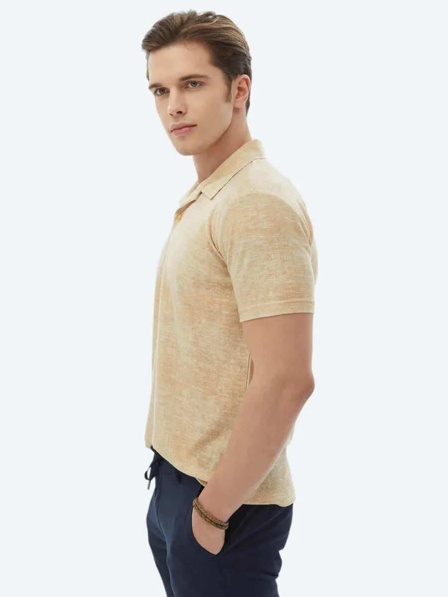 Saffron Printed Cuban Collar Cotton Blended T-Shirt - 4