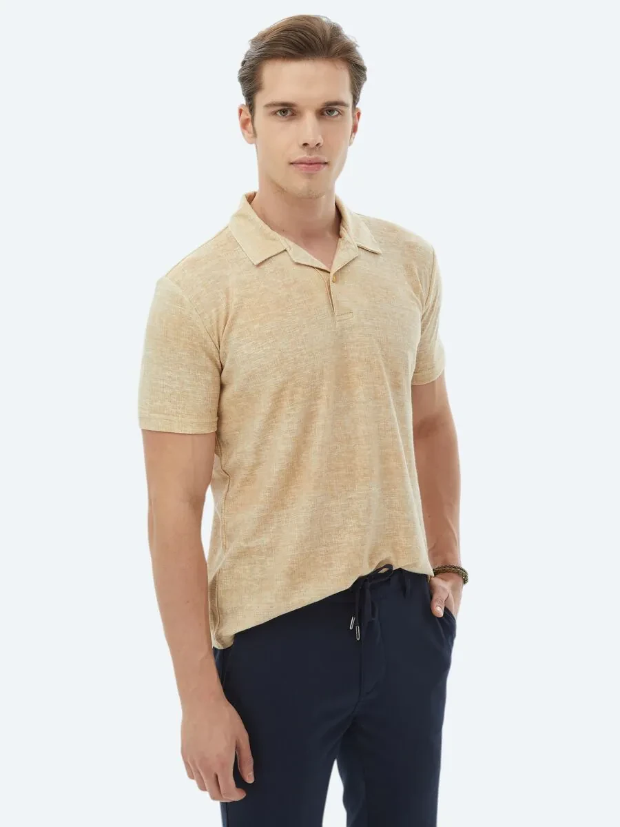 Saffron Printed Cuban Collar Cotton Blended T-Shirt - 5